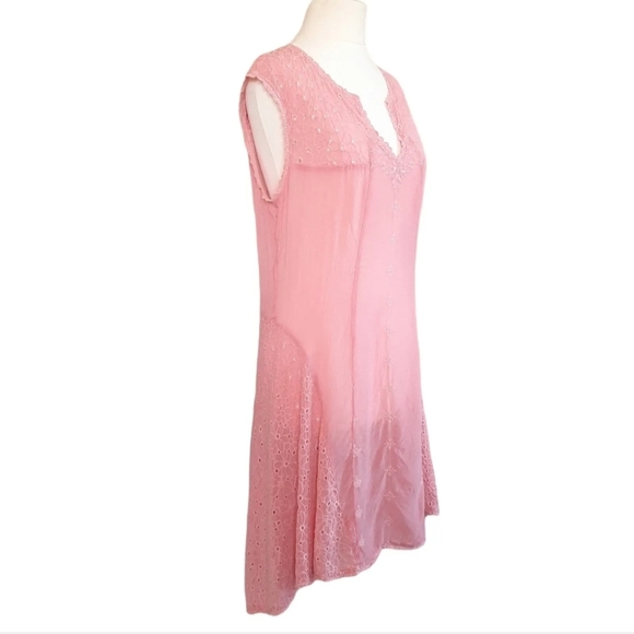 JOHNNY WAS Dusky Pink Dress Small UK 10 Broderie Anglaise Embroidered Sleeveless - Picture 2 of 10